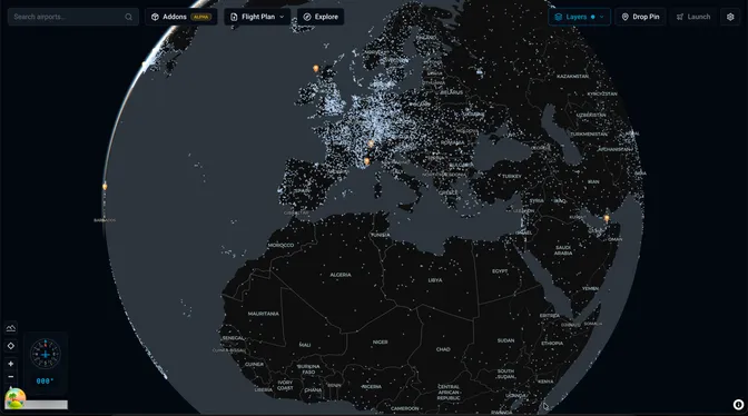 X-Dispatch world map showing airports