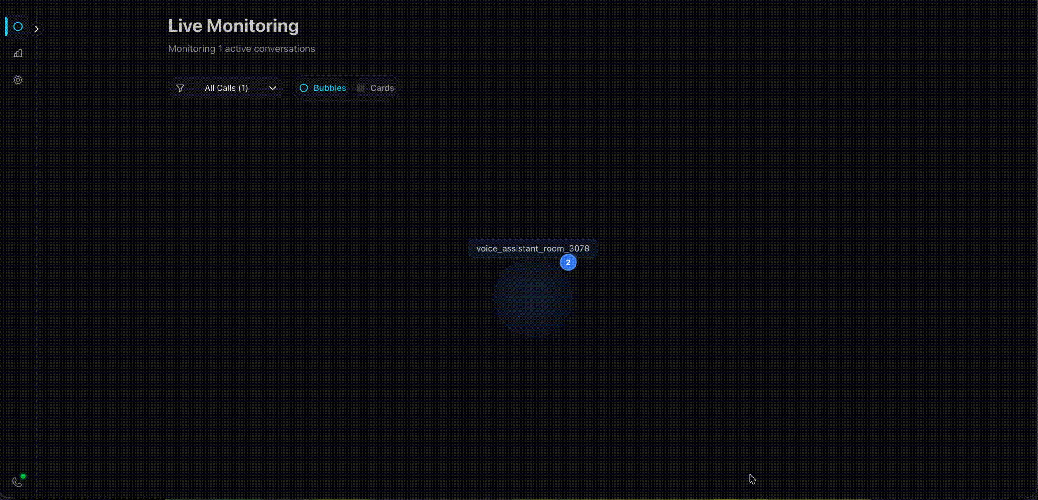 Bubble view in action. Red = angry customer, green = happy customer. The pulsing means someone's talking right now.