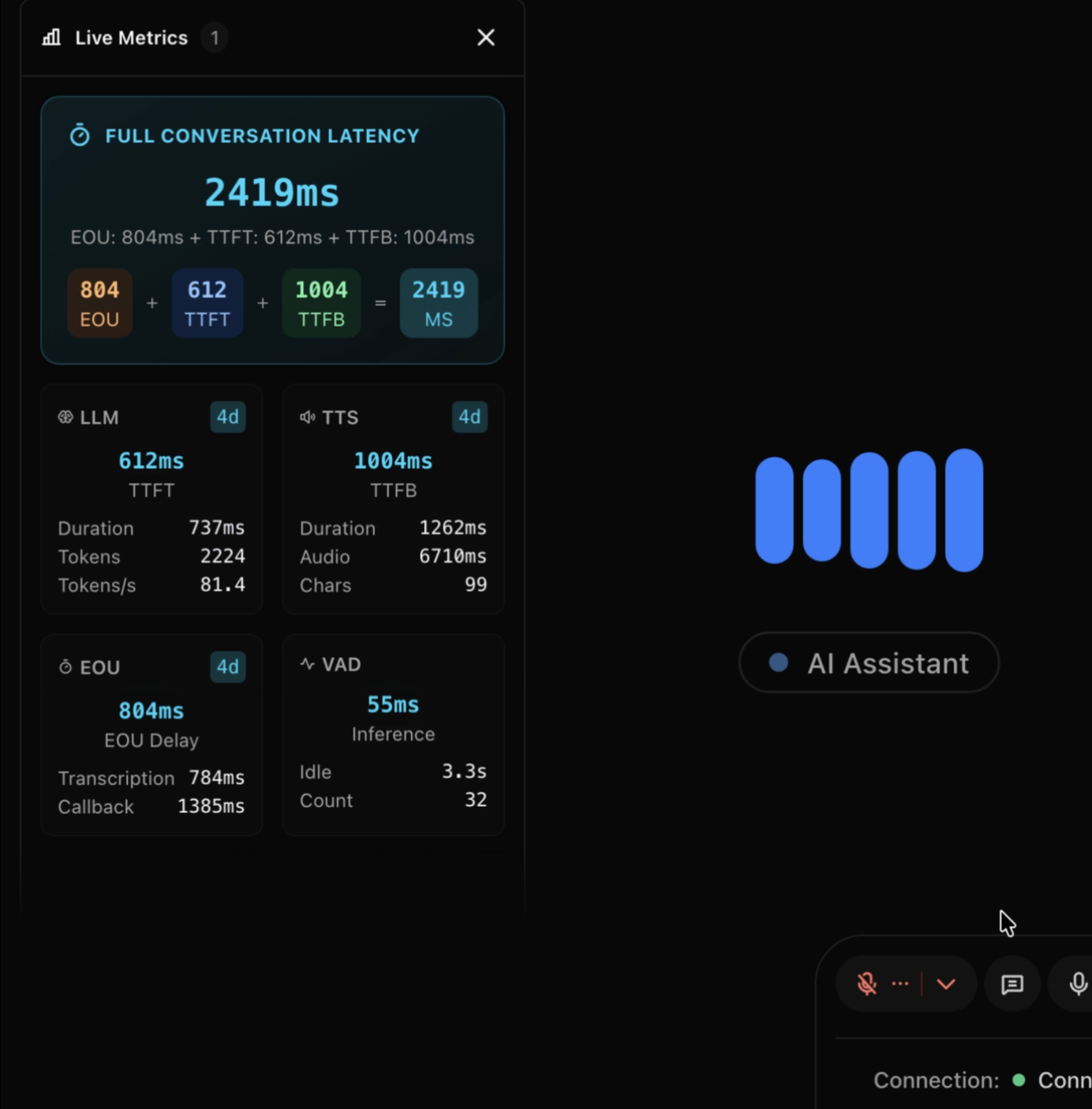Debug panel with live events